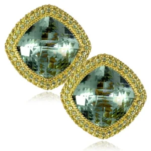 Amethyst Jewelry | Stud Earrings*Alex Soldier Gold Royal Earrings with Green Amethyst & Peridot