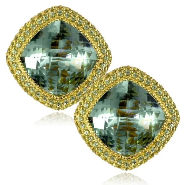 Amethyst Jewelry | Stud Earrings*Alex Soldier Gold Royal Earrings with Green Amethyst & Peridot