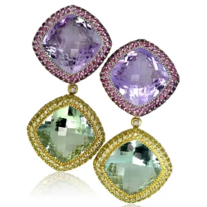Amethyst Jewelry | Stud Earrings*Alex Soldier Gold Royal Earrings with Amethyst, Peridot & Garnet