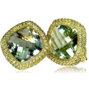 Amethyst Jewelry | Stud Earrings*Alex Soldier Gold Royal Earrings with Green Amethyst & Peridot
