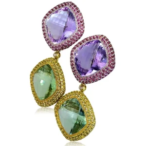 Amethyst Jewelry | Stud Earrings*Alex Soldier Gold Royal Earrings with Amethyst, Peridot & Garnet