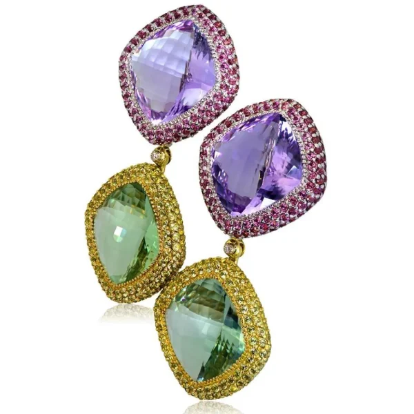 Amethyst Jewelry | Stud Earrings*Alex Soldier Gold Royal Earrings with Amethyst, Peridot & Garnet