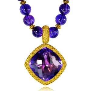 Amethyst Jewelry | Pendants*Alex Soldier Gold Royal Pendant/Necklace with Amethyst & Sapphires