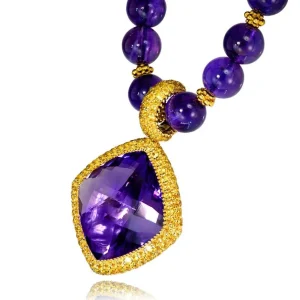 Amethyst Jewelry | Pendants*Alex Soldier Gold Royal Pendant/Necklace with Amethyst & Sapphires