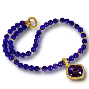 Amethyst Jewelry | Pendants*Alex Soldier Gold Royal Pendant/Necklace with Amethyst & Sapphires