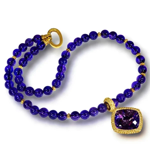 Amethyst Jewelry | Pendants*Alex Soldier Gold Royal Pendant/Necklace with Amethyst & Sapphires