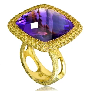 Amethyst Jewelry | Designer Rings*Alex Soldier Gold Royal Ring with Amethyst & Yellow Sapphires