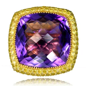 Amethyst Jewelry | Designer Rings*Alex Soldier Gold Royal Ring with Amethyst & Yellow Sapphires