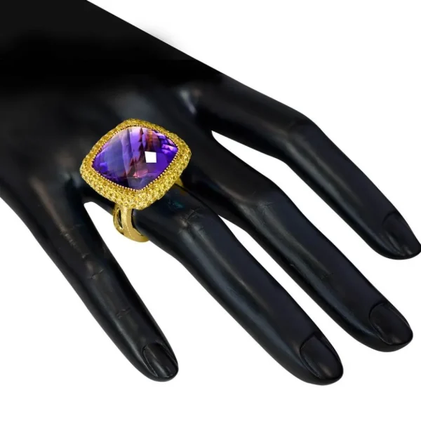 Amethyst Jewelry | Designer Rings*Alex Soldier Gold Royal Ring with Amethyst & Yellow Sapphires