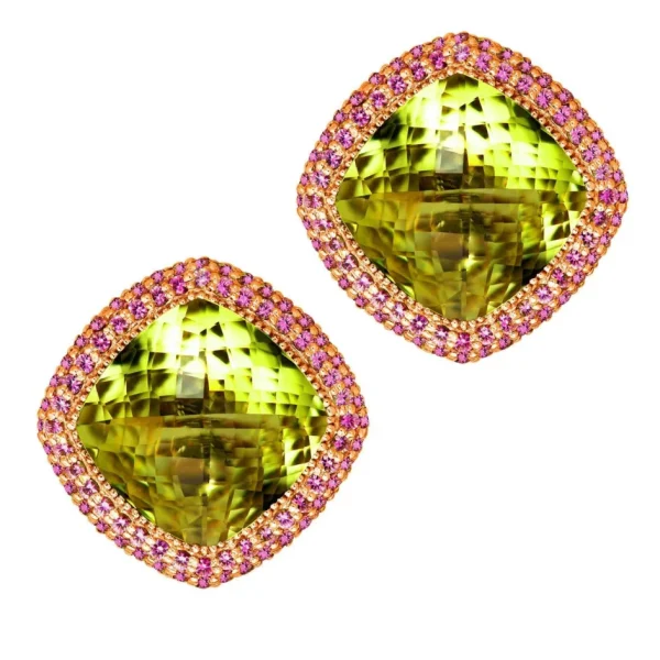 Stud Earrings*Alex Soldier Gold Royal Stud Earrings with Lemon Citrine & Sapphire