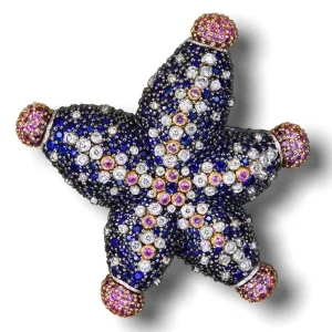 Other Brooches | Gold Diamond Brooches*Alex Soldier Gold Starfish Brooch with Diamonds and Sapphires