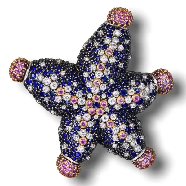 Other Brooches | Gold Diamond Brooches*Alex Soldier Gold Starfish Brooch with Diamonds and Sapphires