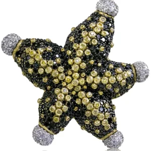 Other Brooches | Gold Diamond Brooches*Alex Soldier Gold Starfish Brooch with Black Diamonds and Sapphires