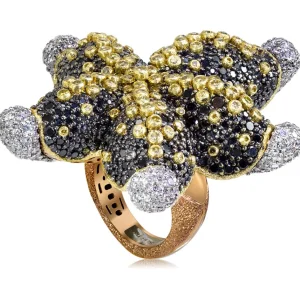 Designer Rings | Gold Rings*Alex Soldier Gold Starfish Ring with Black Diamonds and Sapphires