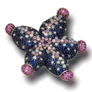 Designer Rings*Alex Soldier Gold Starfish Ring with Diamonds and Sapphires
