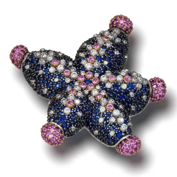 Designer Rings*Alex Soldier Gold Starfish Ring with Diamonds and Sapphires