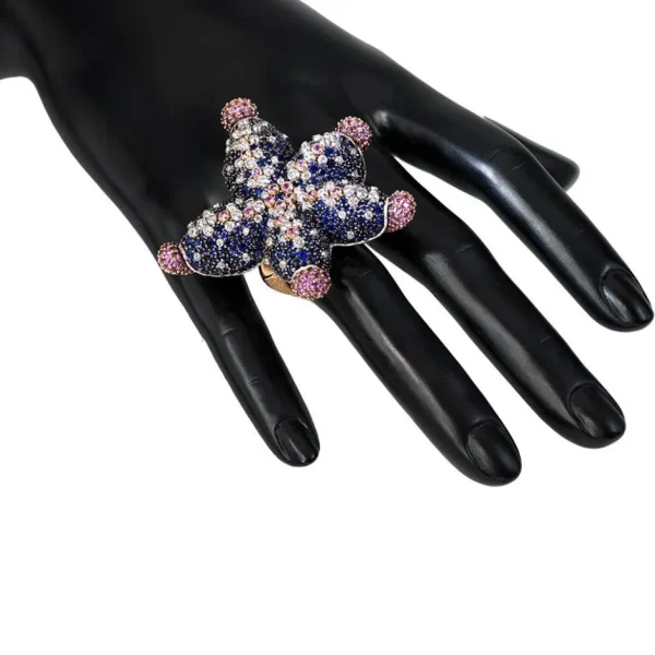 Designer Rings*Alex Soldier Gold Starfish Ring with Diamonds and Sapphires