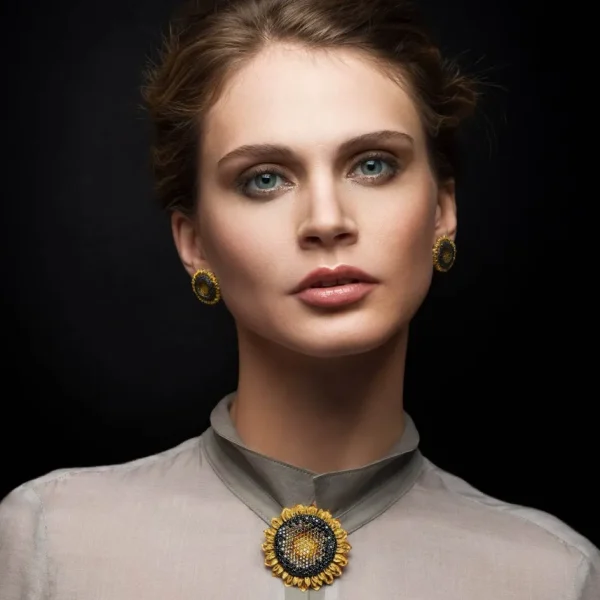 Other Brooches | Gold Diamond Brooches*Alex Soldier Gold Sunflower Brooch with Color Diamonds