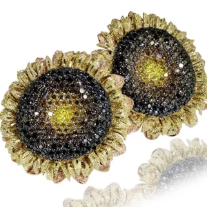 Diamond Earrings | Stud Earrings*Alex Soldier Gold Sunflower Earrings with Color Diamonds
