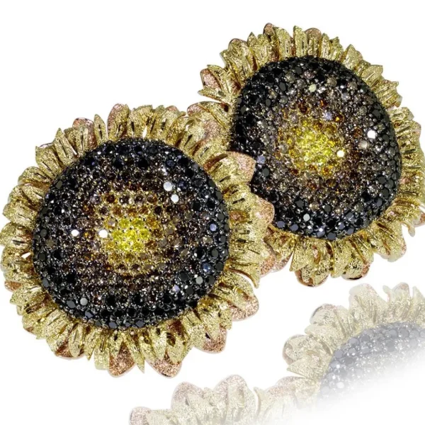 Diamond Earrings | Stud Earrings*Alex Soldier Gold Sunflower Earrings with Color Diamonds