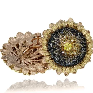 Diamond Earrings | Stud Earrings*Alex Soldier Gold Sunflower Earrings with Color Diamonds