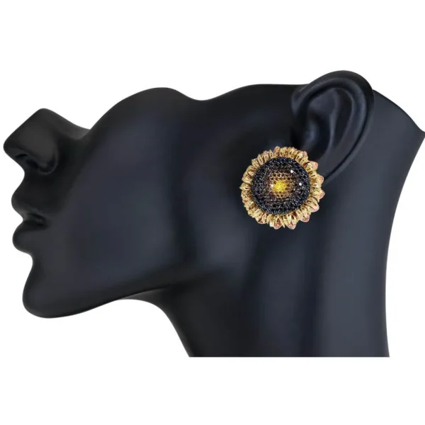 Diamond Earrings | Stud Earrings*Alex Soldier Gold Sunflower Earrings with Color Diamonds