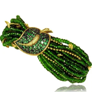 Garnet Jewelry | Beaded Bracelets*Alex Soldier Gold Sunflower Leaf Bracelet with Chrome Diopside