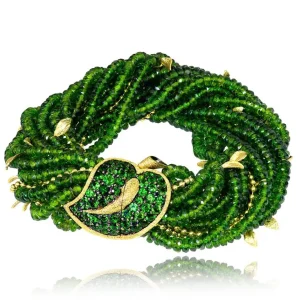 Garnet Jewelry | Beaded Bracelets*Alex Soldier Gold Sunflower Leaf Bracelet with Chrome Diopside