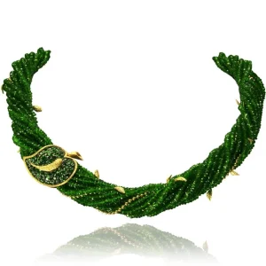 Garnet Jewelry*Alex Soldier Gold Sunflower Leaf Necklace with Chrome Diopside