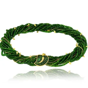 Garnet Jewelry*Alex Soldier Gold Sunflower Leaf Necklace with Chrome Diopside