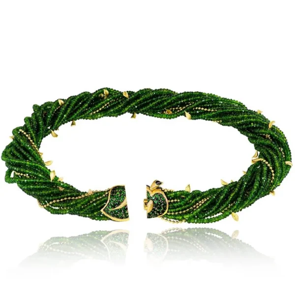 Garnet Jewelry*Alex Soldier Gold Sunflower Leaf Necklace with Chrome Diopside