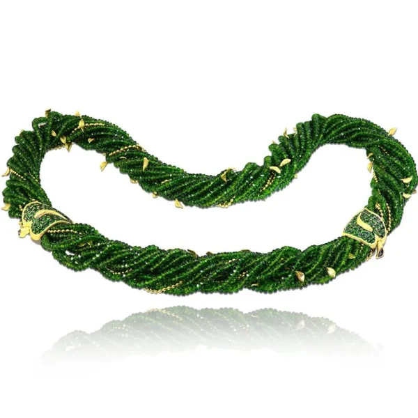 Garnet Jewelry*Alex Soldier Gold Sunflower Leaf Necklace with Chrome Diopside