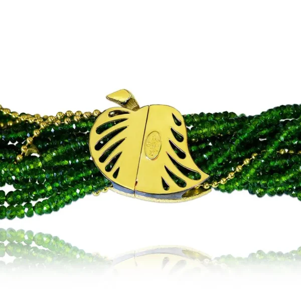 Garnet Jewelry*Alex Soldier Gold Sunflower Leaf Necklace with Chrome Diopside
