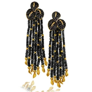 Stud Earrings*Alex Soldier Gold Sunflower Leaf Tassel Earrings With Black Spinel