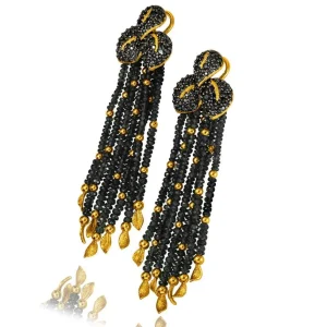 Stud Earrings*Alex Soldier Gold Sunflower Leaf Tassel Earrings With Black Spinel