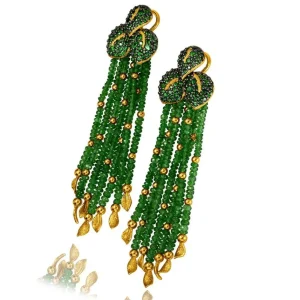 Stud Earrings*Alex Soldier Gold Sunflower Leaf Tassel Earrings with Tsavorites