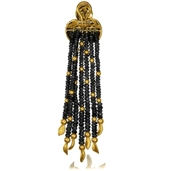 Stud Earrings*Alex Soldier Gold Sunflower Leaf Tassel Earrings With Black Spinel