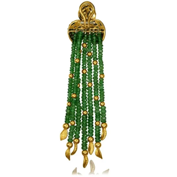 Stud Earrings*Alex Soldier Gold Sunflower Leaf Tassel Earrings with Tsavorites