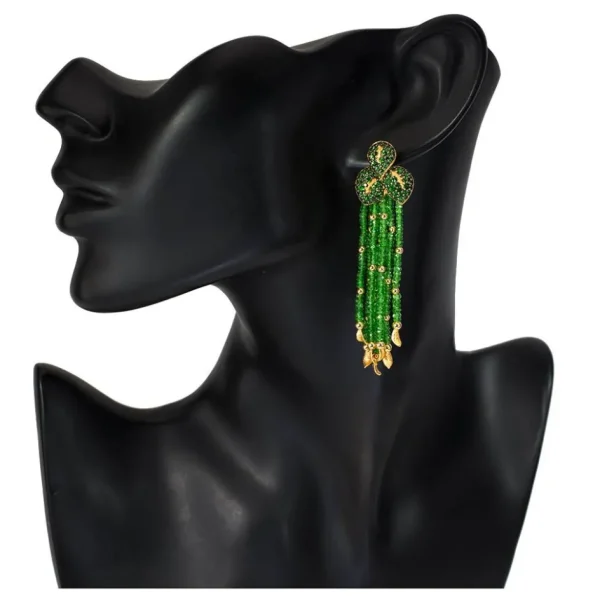 Stud Earrings*Alex Soldier Gold Sunflower Leaf Tassel Earrings with Tsavorites