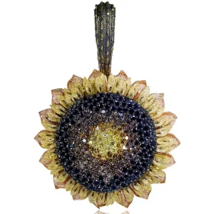 Pendants*Alex Soldier Gold Sunflower Pendant Enhancer with Color Diamonds