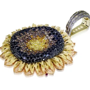 Pendants*Alex Soldier Gold Sunflower Pendant Enhancer with Color Diamonds