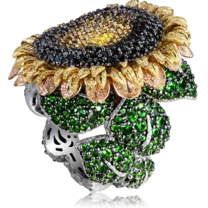 Diamond Jewelry | Gold Rings*Alex Soldier Gold Sunflower Ring with Color Diamonds