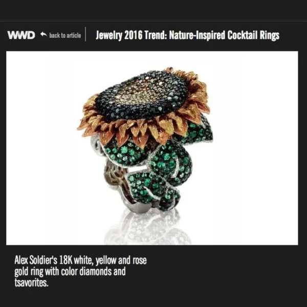 Diamond Jewelry | Gold Rings*Alex Soldier Gold Sunflower Ring with Color Diamonds