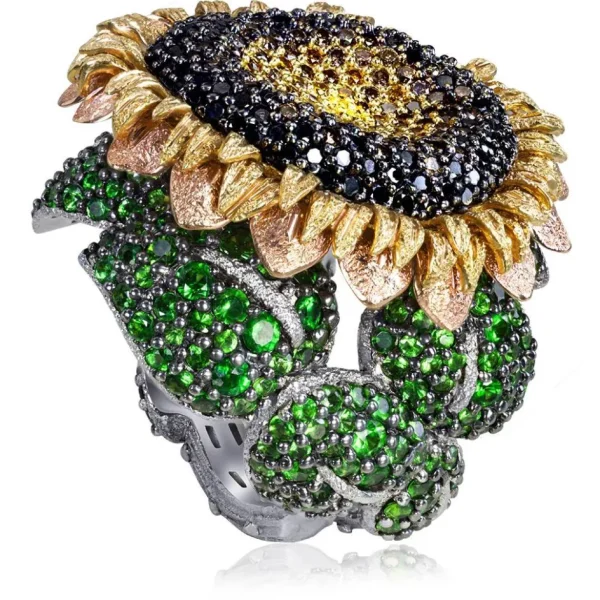 Diamond Jewelry | Gold Rings*Alex Soldier Gold Sunflower Ring with Color Diamonds