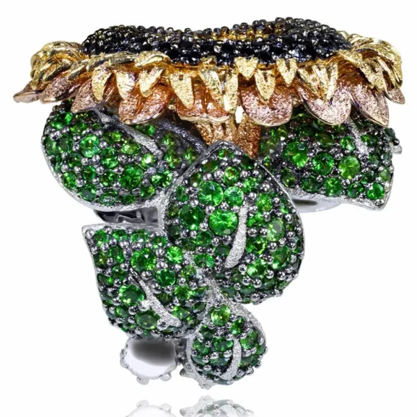Diamond Jewelry | Gold Rings*Alex Soldier Gold Sunflower Ring with Color Diamonds