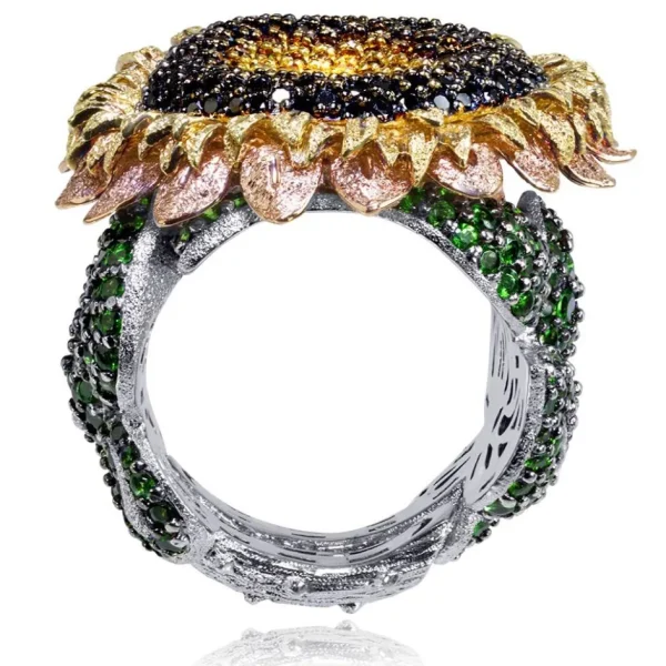 Diamond Jewelry | Gold Rings*Alex Soldier Gold Sunflower Ring with Color Diamonds