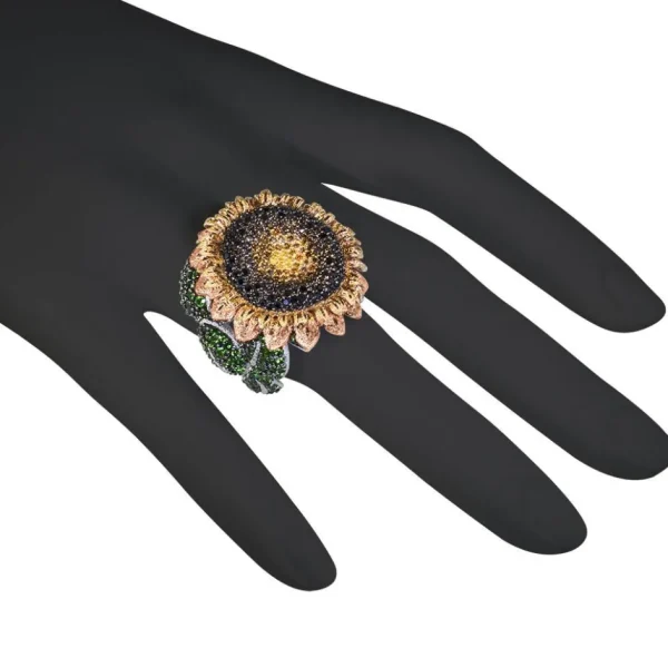 Diamond Jewelry | Gold Rings*Alex Soldier Gold Sunflower Ring with Color Diamonds