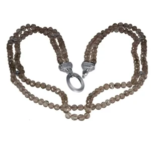 Beaded Necklaces*Alex Soldier Gold Swan Bead Necklace with Smoky Quartz & Diamonds