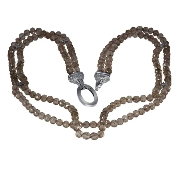 Beaded Necklaces*Alex Soldier Gold Swan Bead Necklace with Smoky Quartz & Diamonds