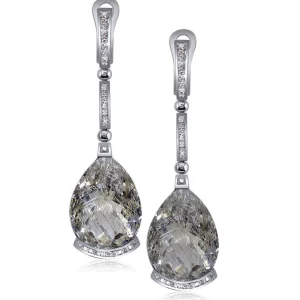 Diamond Earrings | Drop Dangle Earrings*Alex Soldier Gold Swan Drop Earrings with Rutilated Quartz & Diamond